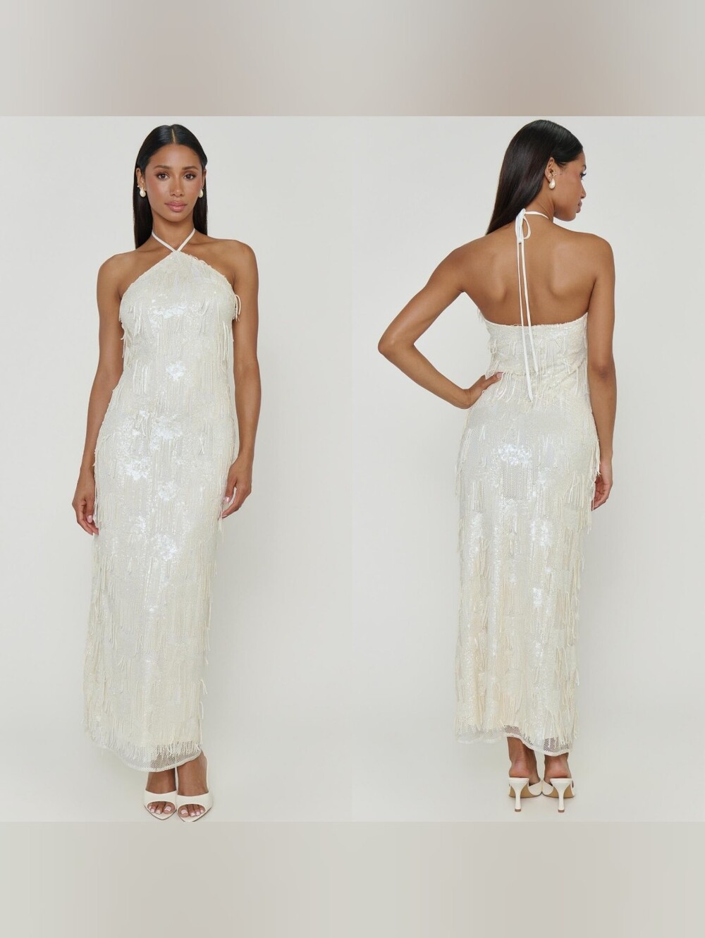 Show Me Your MuMu Ivory Sequin Fringe Maxi Dress